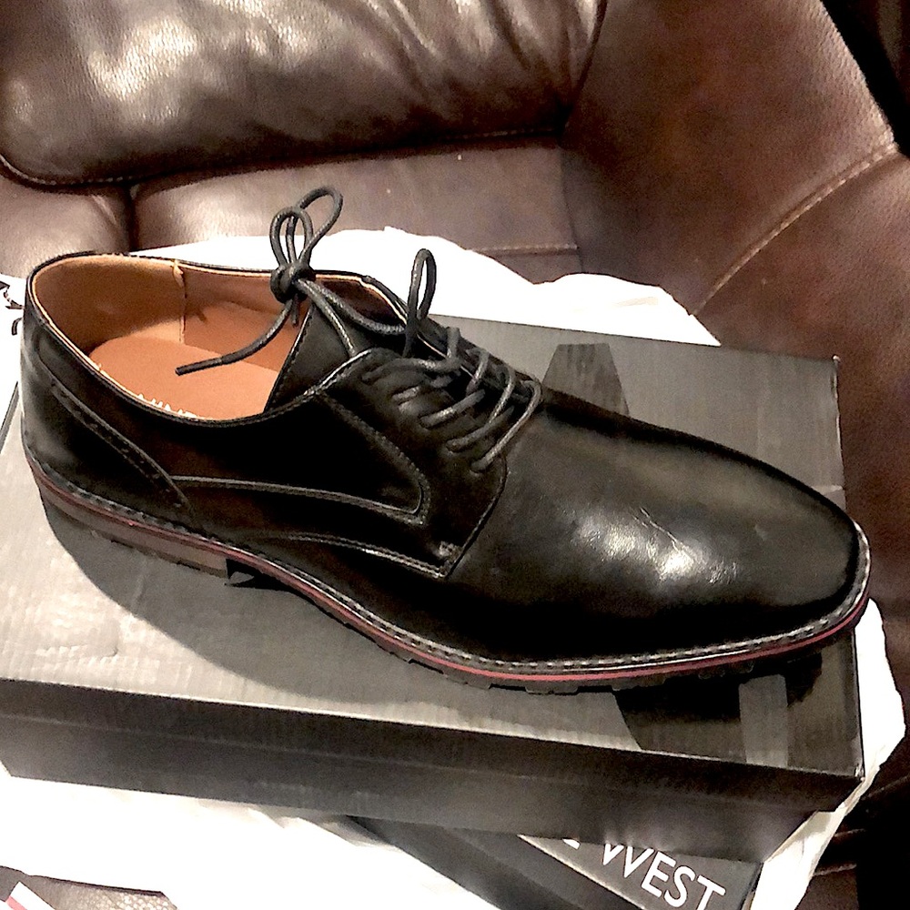 NINE WEST Larsen mens Dress Shoes Size 12 Oxford Derby Black Lace up - Picture 2 of 4